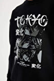 DeFacto Erkek Çocuk Siyah Oversize Geniş Kalıp Bisiklet Yaka Baskılı Sweatshirt D5680A824WNBK81