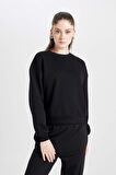 DeFacto Regular Fit Bisiklet Yaka Kalın Basic Düz Sweatshirt D6645AX24WNBK81