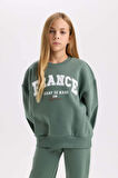 DeFacto Kız Çocuk 2'li Takım Baskılı Bisiklet Yaka Sweatshirt Esnek Belli Jogger Eşofman Altı D2216A824WNGN470