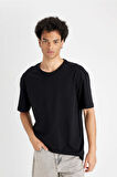 DeFacto Boxy Fit Bisiklet Yaka Basic Düz Kısa Kollu Siyah Tişört D7415AX24HSBK81