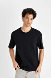 DeFacto Boxy Fit Bisiklet Yaka Basic Düz Kısa Kollu Siyah Tişört D7415AX24HSBK81