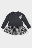 DeFacto Kız Bebek Bisiklet Yaka Baskılı Uzun Kollu Eteği Kareli Sweat Elbise D5630A524WNAR15