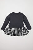DeFacto Kız Bebek Bisiklet Yaka Baskılı Uzun Kollu Eteği Kareli Sweat Elbise D5630A524WNAR15
