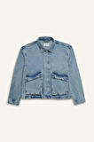 DeFacto Polo Yaka Cepli Fermuarlı Jean Ceket D5884AX24AUNM28