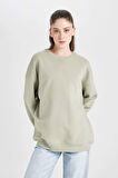 DeFacto Oversize Geniş Kalıp Bisiklet Yaka Kalın Basic Düz Sweatshirt Y1346AZ24WNGN497