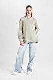 DeFacto Oversize Geniş Kalıp Bisiklet Yaka Kalın Basic Düz Sweatshirt Y1346AZ24WNGN497