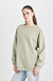 DeFacto Oversize Geniş Kalıp Bisiklet Yaka Kalın Basic Düz Sweatshirt Y1346AZ24WNGN497