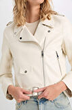 DeFacto Su İtici Crop Biker Ceket Suni Deri Kruvaze Yaka Fermuarlı Cepli Kemerli Mevsimlik Y7168AZ25SPER238