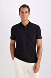 DeFacto Slim Fit Dar Kesim Kısa Kollu Pamuklu Modal Karışımlı Basic Düz Siyah Polo Tişört M6609AZ25SPBK81