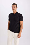 DeFacto Slim Fit Dar Kesim Kısa Kollu Pamuklu Modal Karışımlı Basic Düz Siyah Polo Tişört M6609AZ25SPBK81
