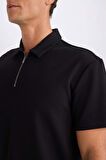 Regular Fit Yarım Fermuarlı Kısa Kollu Pilise Polo Tişört