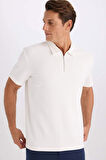 DeFacto Regular Fit Yarım Fermuarlı Kısa Kollu Pilise Beyaz Polo Tişört B7355AX25SPWT32