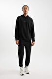 DeFactoFit  Standart Fit Kapüşonlu Baskılı Sporcu Sweatshirt D6826AX24AUBK81