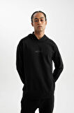 DeFactoFit  Standart Fit Kapüşonlu Baskılı Sporcu Sweatshirt D6826AX24AUBK81