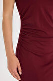 DeFacto Bodycon Vücuda Oturan Basic Düz Yarım Balıkçı Yaka Kolsuz Maxi Bordo Elbise D5067AX24AUBR194