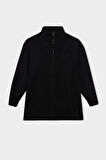 DeFacto Regular Fit Fermuarlı Dik Yaka Selanik Kumaş Basic Düz Sweatshirt Tunik B4306AX24WNBK81