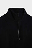 DeFacto Regular Fit Fermuarlı Dik Yaka Selanik Kumaş Basic Düz Sweatshirt Tunik B4306AX24WNBK81
