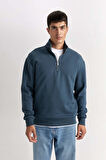 DeFacto 3 İplik Pamuklu Şardonlu İçi Polarlı Comfort Regular Fit Rahat Kalıp Dik Yaka Fermuarlı Kalın Sweatshirt D9067AXNSBE700