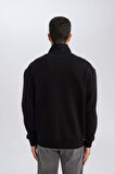 DeFacto Siyah 3 İplik Pamuklu Şardonlu İçi Polarlı Comfort Regular Fit Rahat Kalıp Dik Yaka Fermuarlı Kalın Sweatshirt D9067AXNSBK81