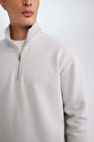 DeFacto Gri 3 İplik Pamuklu Şardonlu İçi Polarlı Comfort Regular Fit Rahat Kalıp Dik Yaka Fermuarlı Kalın Sweatshirt D9067AXNSGR253