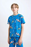 DeFacto Erkek Çocuk Pijama Takımı Desenli Kısa Kollu Üst Şort D8782A8NSBE64