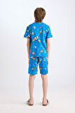 DeFacto Erkek Çocuk Pijama Takımı Desenli Kısa Kollu Üst Şort D8782A8NSBE64