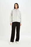 DeFacto Gri Okula Dönüş Relax Fit Kapüşonlu Kalın Basic Düz Cepli Fermuarlı Sweatshirt D8717AX24WNGR210