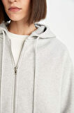 DeFacto Gri Okula Dönüş Relax Fit Kapüşonlu Kalın Basic Düz Cepli Fermuarlı Sweatshirt D8717AX24WNGR210