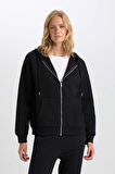 DeFacto Siyah Okula Dönüş Relax Fit Kapüşonlu Kalın Basic Düz Cepli Fermuarlı Sweatshirt D8717AX24WNBK81