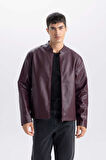 DeFacto Su İtici Slim Fit Dar Kesim Dik Yaka Fermuarlı Suni Deri Mont D8525AX25SPBR34