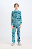 DeFacto Erkek Çocuk Pijama Takım Desenli Uzun Kollu Üst Beli Lastikli Uzun Alt D6322A824WNBE532
