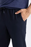 	Basic Düz Beli Lastikli Bağcıklı Cepli Jogger Düz Paça Lacivert Pantolon