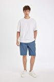 Regular Fit Düz Paça Gabardin Bermuda Şort