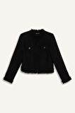 Crop Bisiklet Yaka Tweed Blazer Ceket