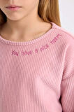 Kız Çocuk Pijama Takımı Pelüş Uzun Kollu Üst Beli Lastikli Geniş Bol Paça Alt