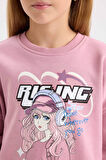 DeFacto Kız Çocuk Oversize Geniş Kalıp Bisiklet Yaka Baskılı Sweatshirt D6989A824WNBR277