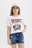 DeFacto Kız Çocuk Snoopy Bisiklet Yaka Kısa Kollu Tişört C2627A824SMWT36