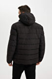 DeFacto Su İtici Şişme Mont Slim Fit Dar Kesim Kapüşonlu Fermuarlı Cepli Astarl R0216AZ24AUBK27