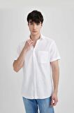 DeFacto Slim Fit Dar Kesim Yazlık Basic Düz %100 Pamuk Kısa Kollu Beyaz Gömlek R1706AZ24SMWT34