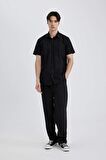 DeFacto Slim Fit Dar Kesim Yazlık Basic Düz %100 Pamuk Kısa Kollu Gömlek R1706AZ24SMBK81
