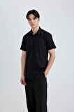 DeFacto Slim Fit Dar Kesim Yazlık Basic Düz %100 Pamuk Kısa Kollu Gömlek R1706AZ24SMBK81