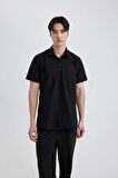 DeFacto Slim Fit Dar Kesim Yazlık Basic Düz %100 Pamuk Kısa Kollu Gömlek R1706AZ24SMBK81