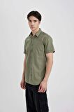 DeFacto Slim Fit Dar Kesim Yazlık Basic Düz %100 Pamuk Kısa Kollu Gömlek R1706AZ24SMKH373