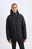 DeFactoFit Şişme Mont Su İtici Slim Fit Dar Kesim Kapüşonlu Fermuarlı Cepli A3519AX24WNBK81