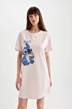 DeFacto Fall in Love Disney Lilo & Stitch Regular Fit Bisiklet Yaka Kısa Kollu Gecelik D1528AX24SMPN149