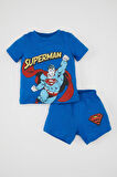 Erkek Bebek Pijama Takımı Superman Penye Kısa Kollu Üst Şort