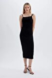 DeFacto Bodycon Askılı Midi Elbise C8948AX24SMBK81