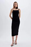 DeFacto Bodycon Askılı Midi Elbise C8948AX24SMBK81