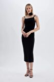 DeFacto Bodycon Askılı Midi Elbise C8948AX24SMBK81