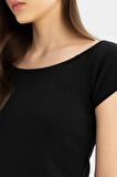 DeFacto Coool Bodycon Vücuda Oturan Kayık Yaka Basic Düz Fitilli Kaşkorse Kısa Kollu Mini Elbise A7362AX24SMBK81